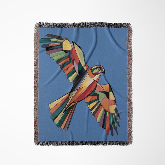 Awesome Cool Colorful Flying Hawk Abstract Art Nature, Woven Blanket