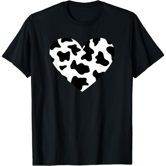 Awesome Cow Print Black & White Print Heart T-Shirt