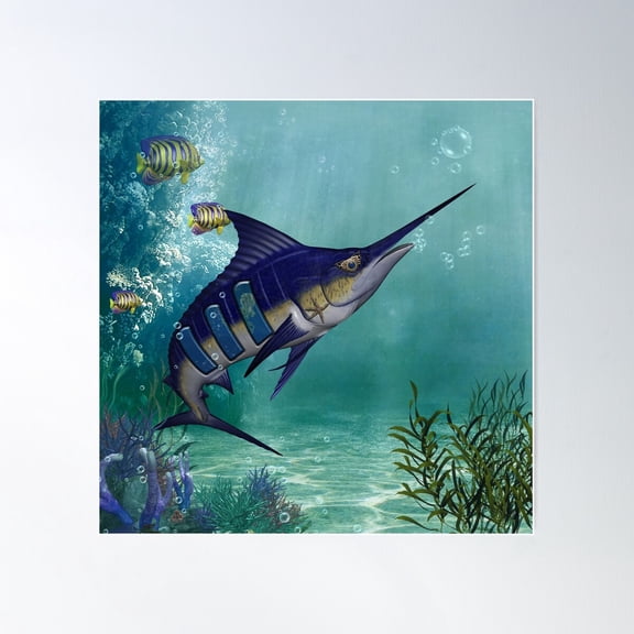 Awesome Fantasy Marlin With Steampunk Eye Poster Wall Art, Modern Wall Decor For Living Room Bedroom, 24x24 UNFRAMED