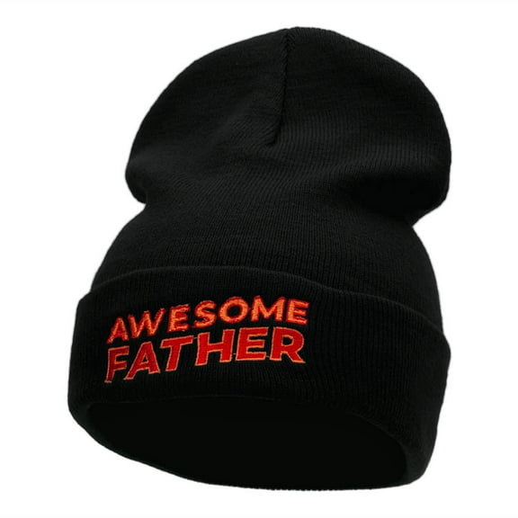 Awesome Father Embroidered 12 Inch Long Knitted Beanie - Black OSFM