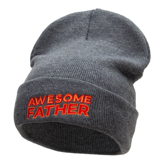 Awesome Father Embroidered 12 Inch Long Knitted Beanie - Dk Grey OSFM
