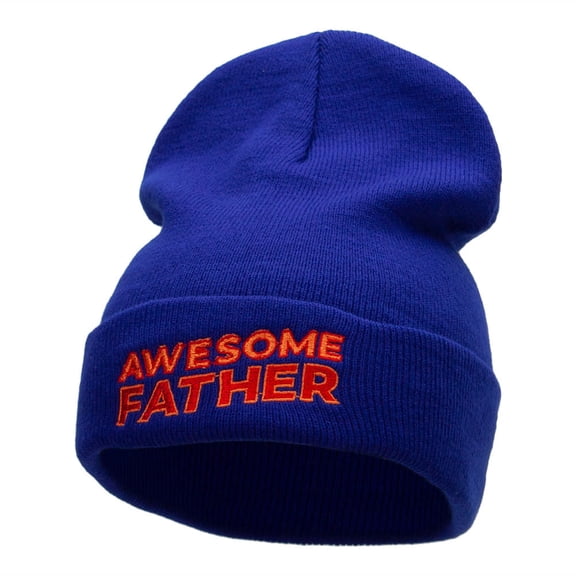Awesome Father Embroidered 12 Inch Long Knitted Beanie - Royal OSFM