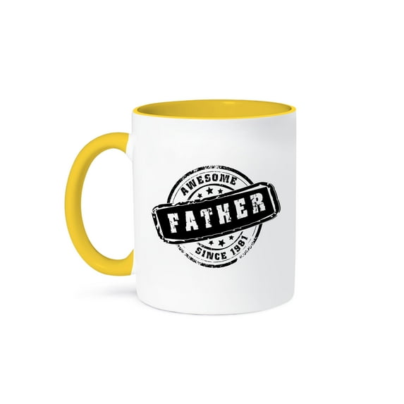 3dRose, Awesome Father since 1981 year of birth of first born child stamp - Worlds greatest dad - best daddy, 11oz Two-Tone Yellow Mug