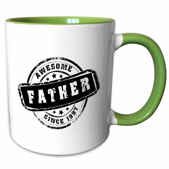 3drose, Awesome Father Since 1997 Year of Birth of First Born Child Stamp - Worlds Greatest Dad - Best Daddy, 11oz Two-tone Green Mug