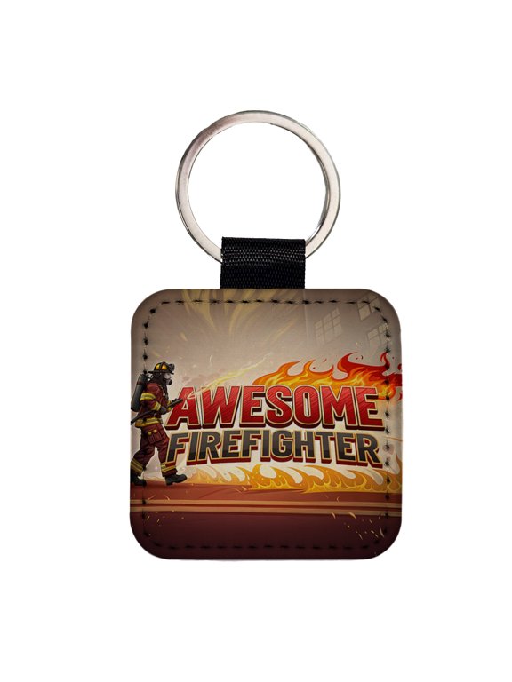 Awesome Firefighter Inspirational Faux Leather Square Keychain