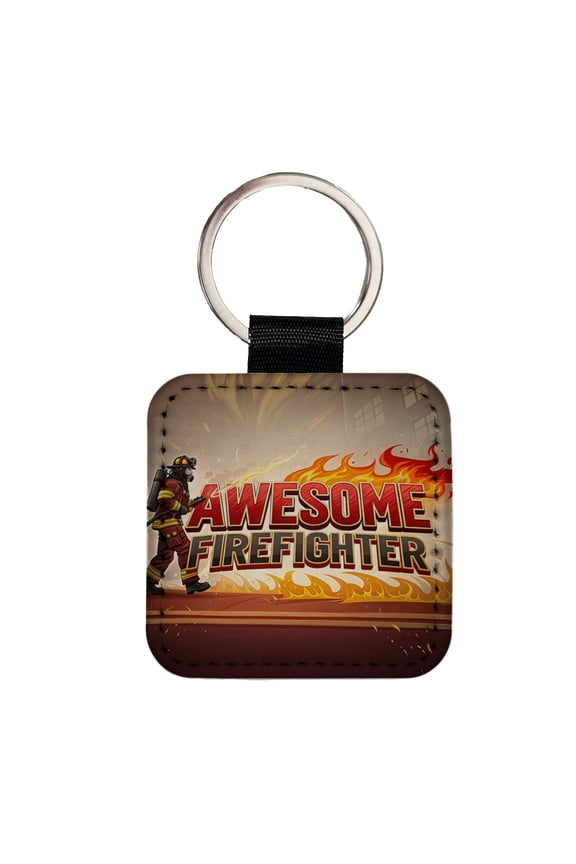 Awesome Firefighter Inspirational Faux Leather Square Keychain