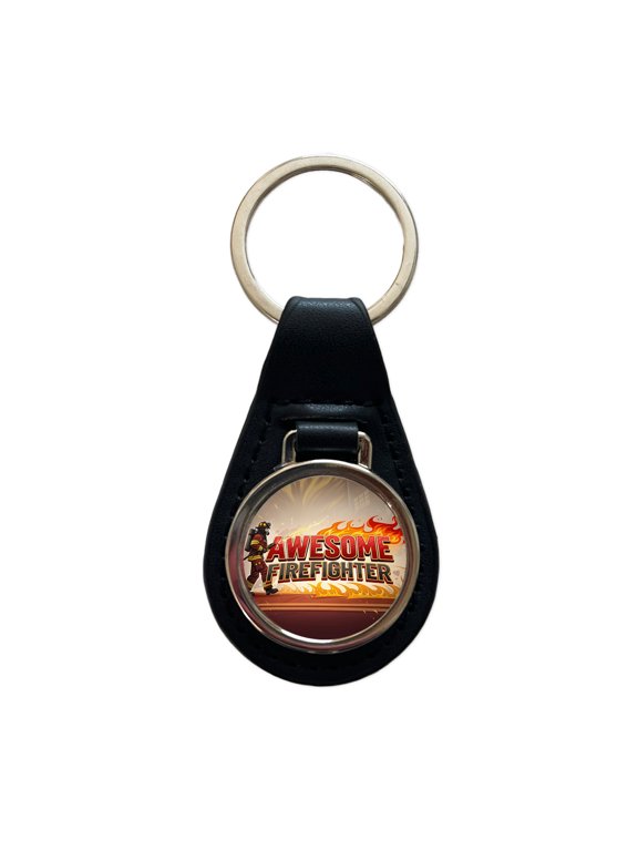 Awesome Firefighter Inspirational Metal Black Leather Keychain