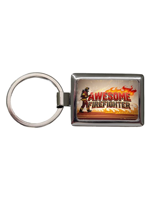 Awesome Firefighter Inspirational Metal Rectangle Keychain