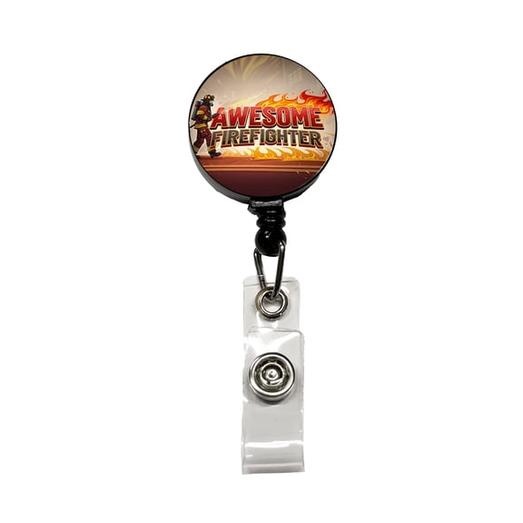Awesome Firefighter Inspirational Retractable Reel ID Badge Key Card Name Tag Holder with Clip