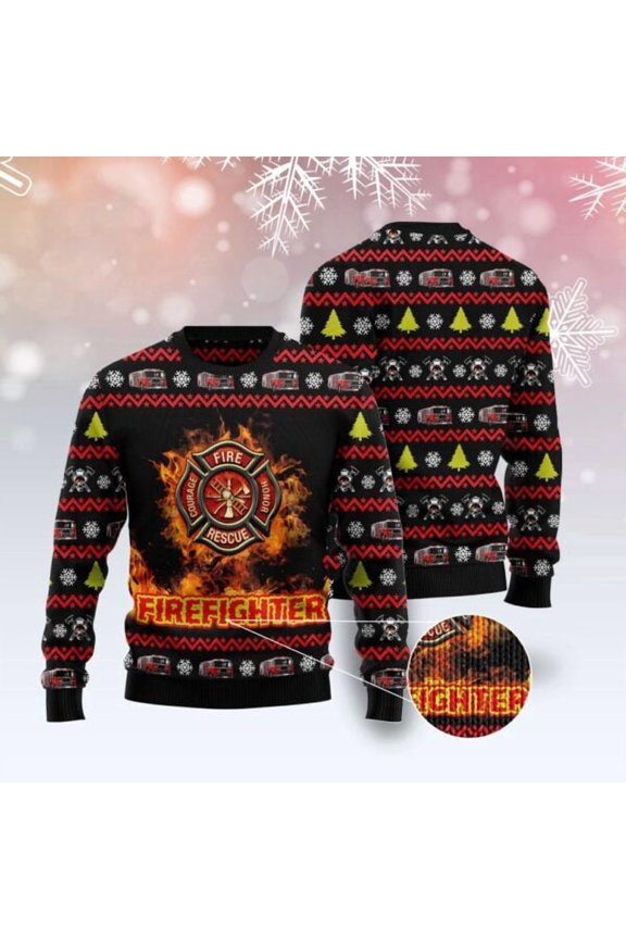Awesome Firefighter Red Ugly Christmas Sweater, Christmas Sweater, Ugly Sweater, Funny Xmas Sweaters
