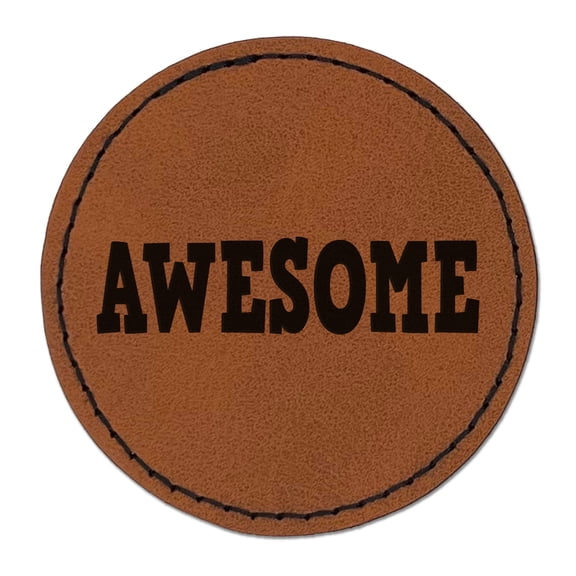 Awesome Fun Text Teacher 2.5" Faux Leather Round Engraved Iron-On Patch - Brown