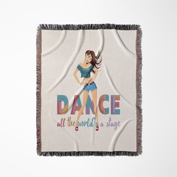 Awesome Girl Dances. Dance. All The World Is A Stage. White Backdrop, Woven Blanket