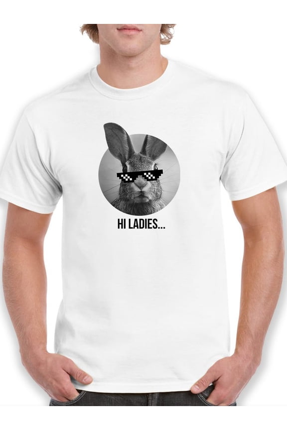 Awesome Glasses Rabbit Saying Hello Men White T-Shirt, Male x-Large