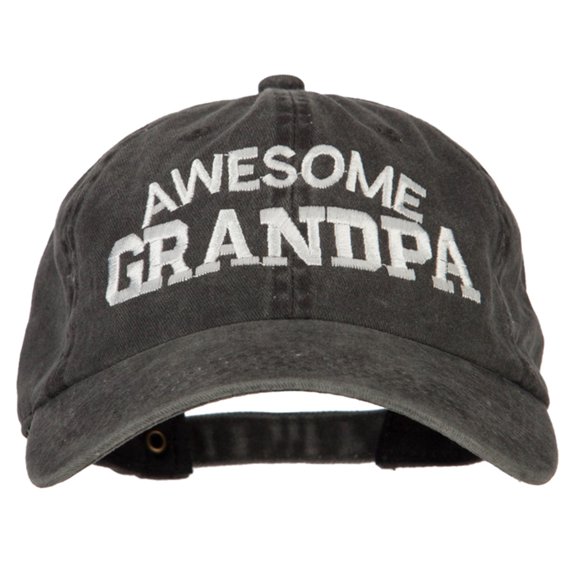 Awesome Grandpa Embroidered Washed Cotton Twill Cap - Black OSFM