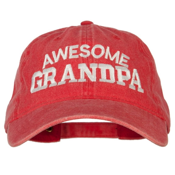 Awesome Grandpa Embroidered Washed Cotton Twill Cap - Red OSFM