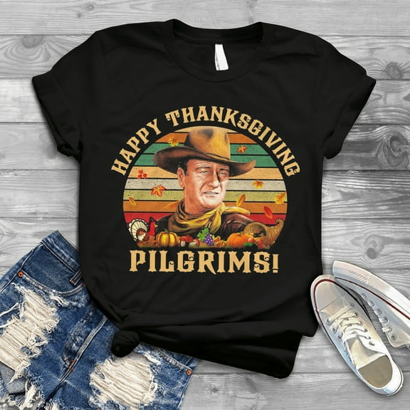 Awesome Happy Thanksgiving Pilgrims Cowboy Vintage T-Shirt, Cowboy Lovers Shirt Gift Graphic Tee