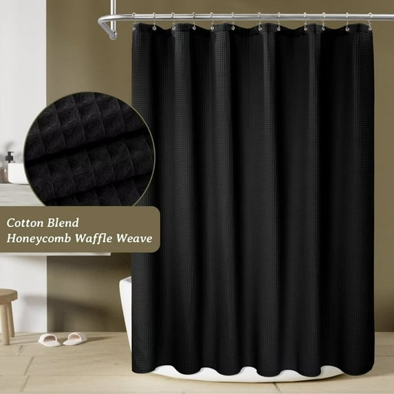 Awesome Home Cotton Blend Honeycomb Waffle Shower Curtain 72"Wx78"L - Black