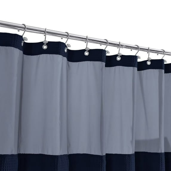 Awesome Home Cotton Blend Honeycomb Waffle Shower Curtain with Snap-in Liner 71"W X 75"L - Navy Blue