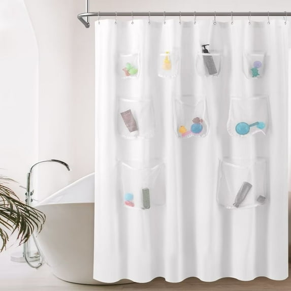 Awesome Home Mesh Pocket Water Repellent Shower Curtain 72"W x 72"L - White
