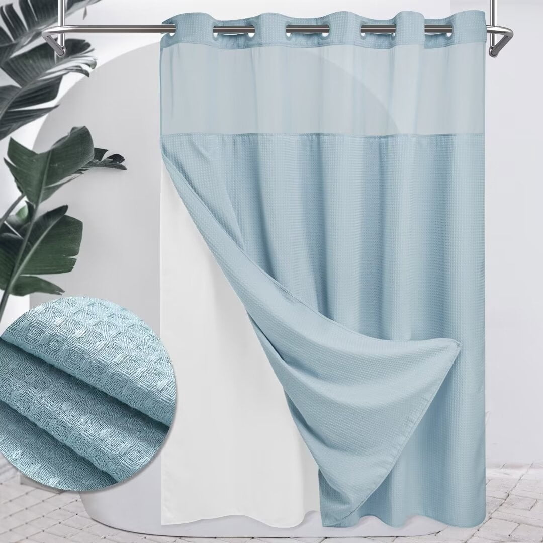 Final Friday Sea Turtle Shower Curtain Set - Waffle Weave Fabric With Snap-in Liner, 72x74 Inches
