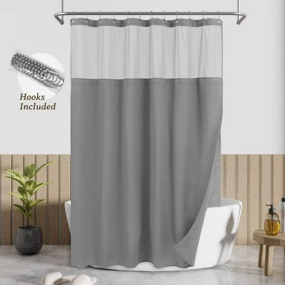 Awesome Home Waffle Weave Shower Curtain with Snap-in Liner 12 Hooks Included 71"Wx78"L - Grey