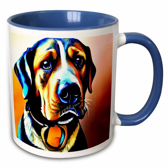 3drose, Awesome Labrador Retriever Dog Portrait. Digital Art Gifts for Family, 15oz Two-tone Blue Mug