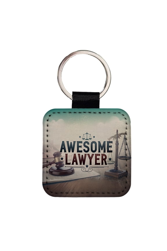 Awesome Lawyer Inspirational Scales of Justice Faux Leather Square Keychain