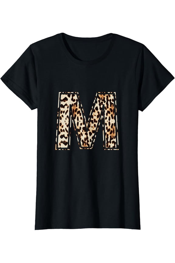 Awesome Letter M Initial Name Leopard Cheetah Print T-Shirt