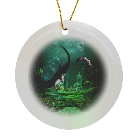 3drose, Awesome Manta Ray in the Deep Ocean, Circle Porcelain Ornament