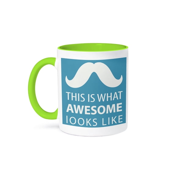 3dRose, Awesome Mustache, 11oz Two-Tone Green Mug