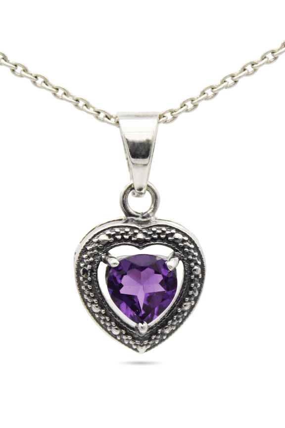 Awesome Natural Purple Amethyst Art Deco Pendant Heart Shape 925 Solid Sterling Silver Solitaire Pendant - Birhtstone Necklace