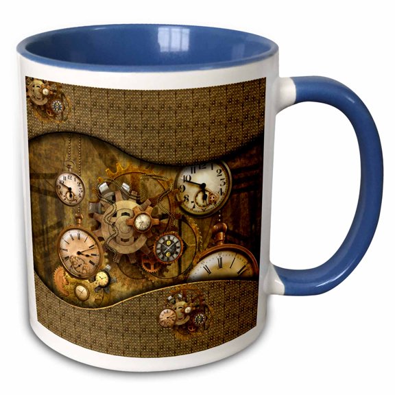 3drose, Awesome Noble Steampunk Design, Clocks and Gears, 11oz Two-tone Blue Mug