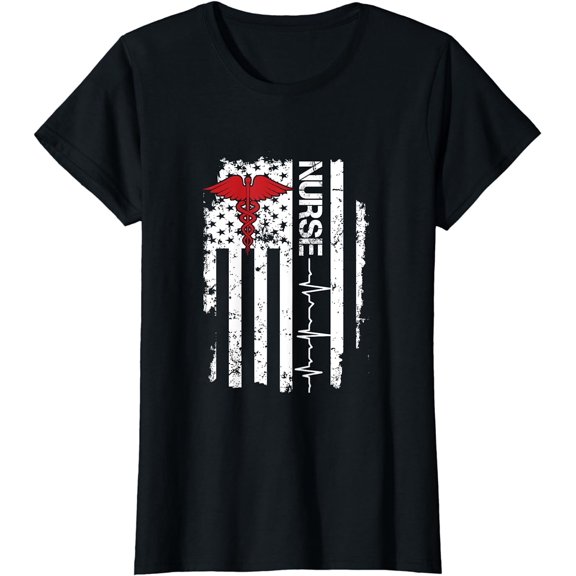 Awesome Nurse Heartbeat United States Flag Paramedic T-Shirt