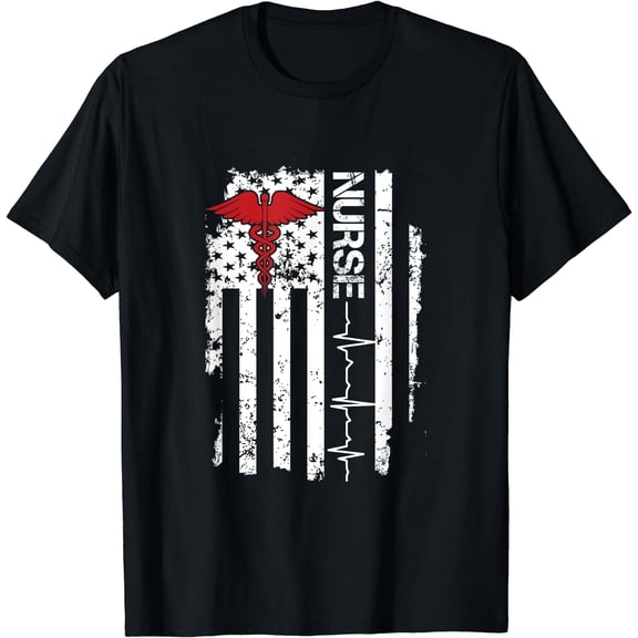 Awesome Nurse Heartbeat United States Flag Paramedic T-Shirt
