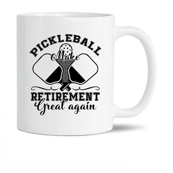 Awesome Pickleball Make Retirement Great Again Pottery Coffee Mug, Pickleball Tea Mug, Pickleball Cup Gift Ideas For Men / Women, Pickleball White Ceramic Teacup 11 Oz.