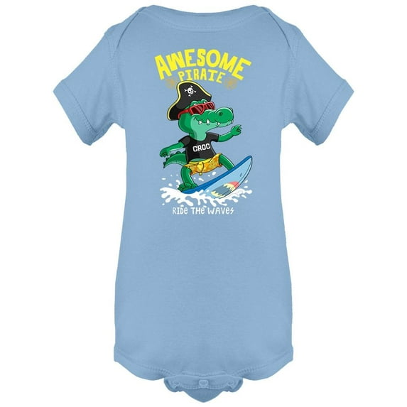 Awesome Pirate Crocodile Surfing Bodysuit Infant -Image by Shutterstock, 6 Months