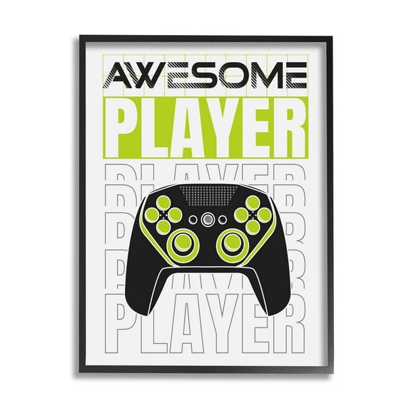 Awesome Player Gaming Controller Art for Kids Graphic Art Black Framed Art Print Wall Art