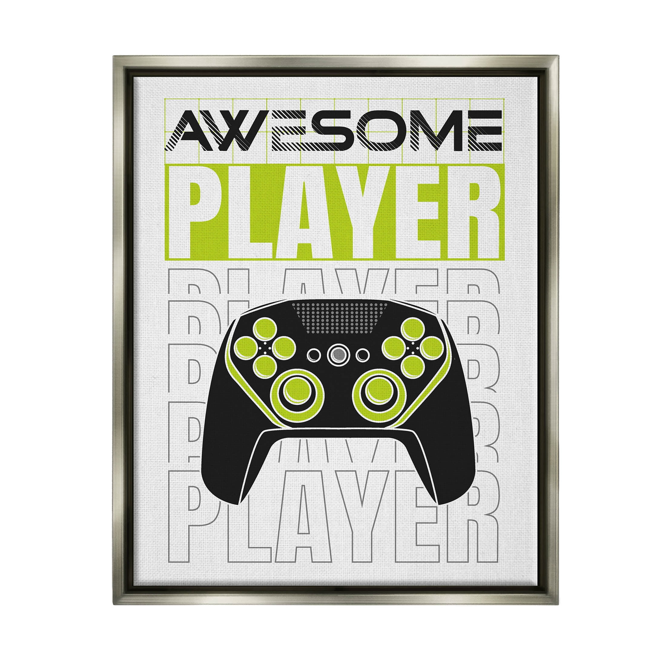 Awesome Player Gaming Controller Art for Kids Graphic Art Luster Gray Framed Art Print Wall Art
