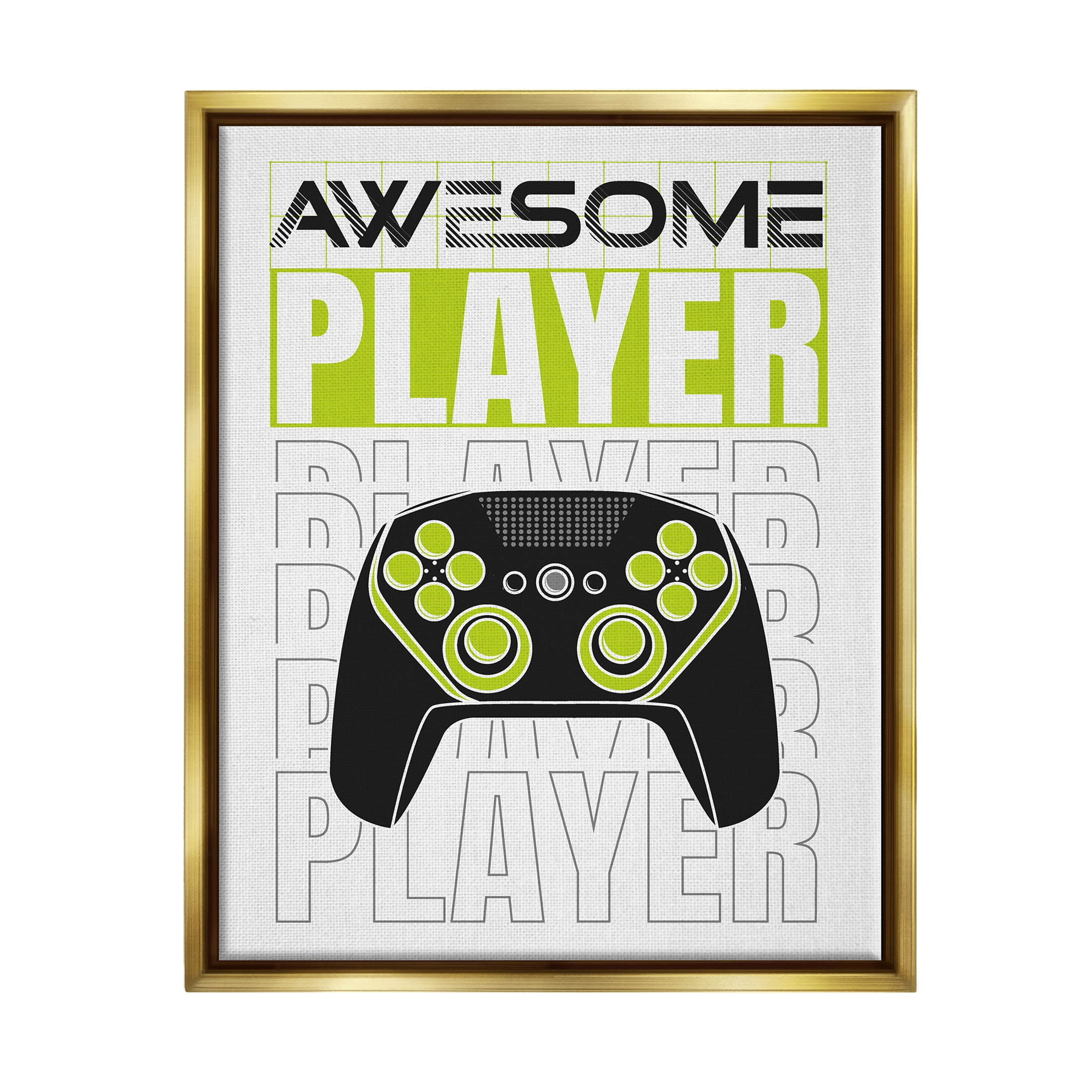 Awesome Player Gaming Controller Art for Kids Graphic Art Metallic Gold Framed Art Print Wall Art