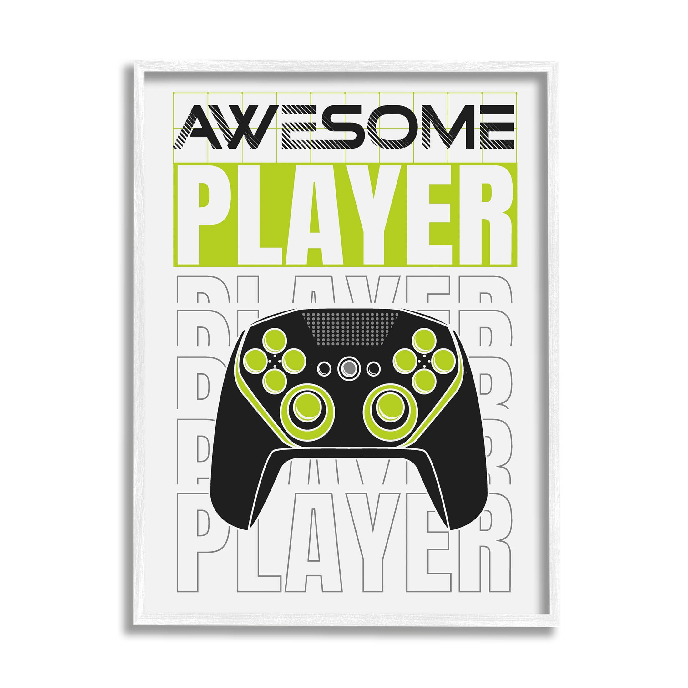 Awesome Player Gaming Controller Art for Kids Graphic Art White Framed Art Print Wall Art