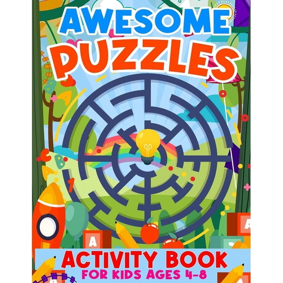 Awesome Puzzles Activity Book For Kids Ages 4-8: Challenging Fun Activities For Smart or clever Kids, (Paperback)