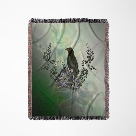 Awesome Raven With Flowers, Woven Blanket