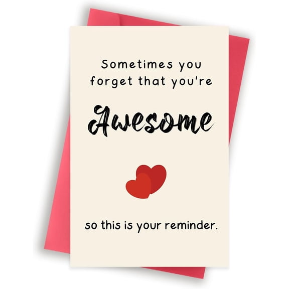 Awesome Reminder Card Encouragement Note with Red Hearts Perfect for Friends and Loved Ones Blank Inside with Envelope Included