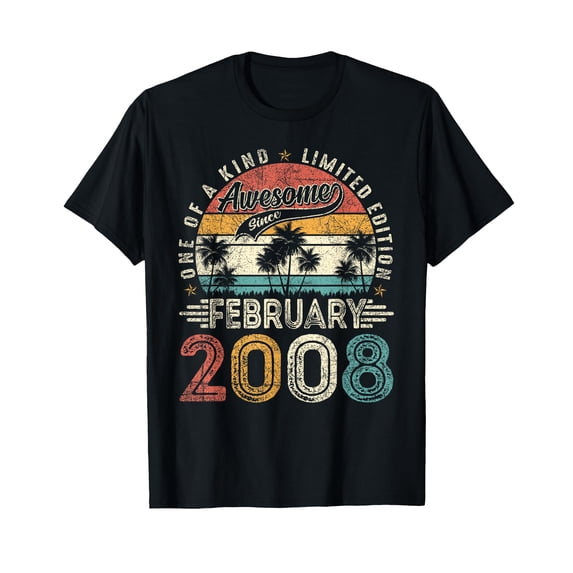 Awesome Retro Palm Trees T-Shirt for 18th Birthday Celebration Since February 2008