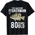 thumbnail image 1 of Awesome Rock Bass Fishing 80th Birthday Gift for Fisherman Men Short Sleeve Graphic T-Shirt, 1 of 6