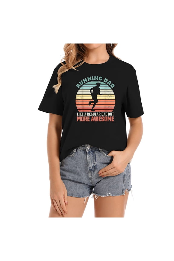 Awesome Running Dad Retro Runner Gift Cute Short Sleeve Shirts for Women - Fashion Graphic Tees