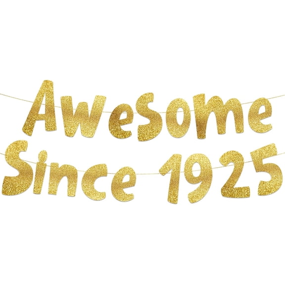 Awesome Since 1925 Gold Glitter Banner - 100th Birthday Party Decorations