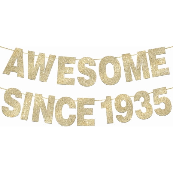 Awesome Since 1935 Banner for 90th Birthday Decorations for Men Women Pre-Strung 90th Birthday Banner 90th Party Decorations Gold Glitter