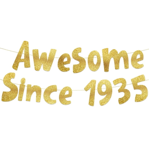 Awesome Since 1935 Gold Glitter Banner - 90th Birthday Party Decorations