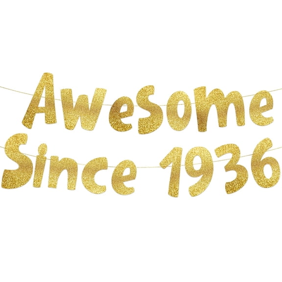 Awesome Since 1936 Gold Glitter Banner - Funny 90th Birthday Decorations for Men and Women - Birthday Party Supplies, Wall Decorations and Celebration Gifts